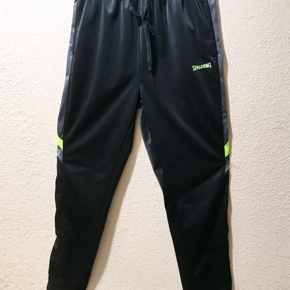 Spalding Black Athletic Track Pants with Neon Accent size medium